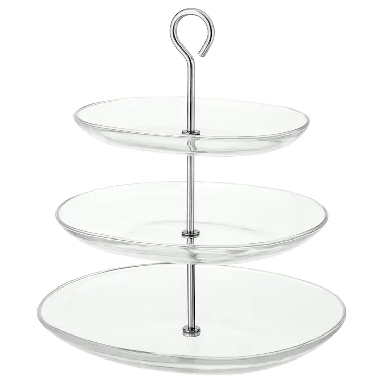 KVITTERAServing stand, three tiers, clear glass/stainless steel