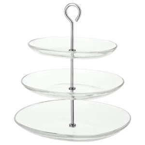 KVITTERAServing stand, three tiers, clear glass/stainless steel