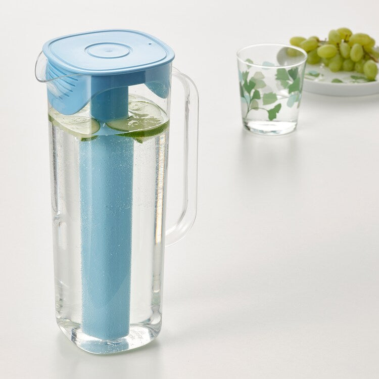 MOPPAJug with lid, blue/transparent 1.7 l