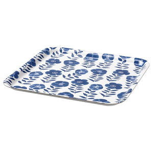 ROSENHÄTTA Tray, flower patterned/blue