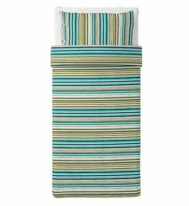 TWIN Duvet Cover with Pillowcase Green Orange Striped