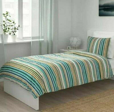 TWIN Duvet Cover with Pillowcase Green Orange Striped