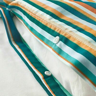 TWIN Duvet Cover with Pillowcase Green Orange Striped