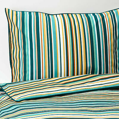 TWIN Duvet Cover with Pillowcase Green Orange Striped