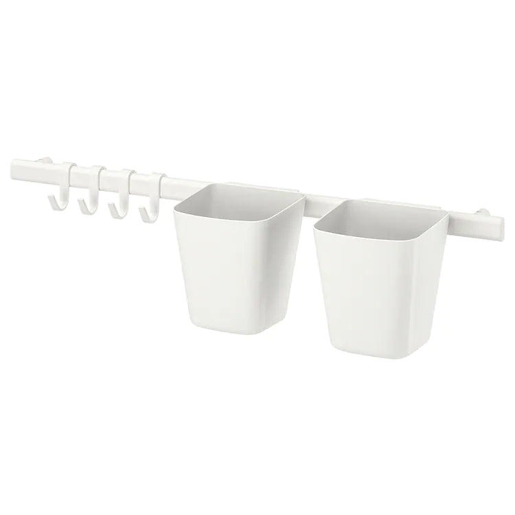 SUNNERSTA

Rail with 4 hooks and 2 containers, white
