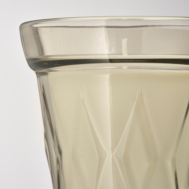 VÄLDOFT Scented candle in glass, Rhubarb elderflower/ beige8 cm