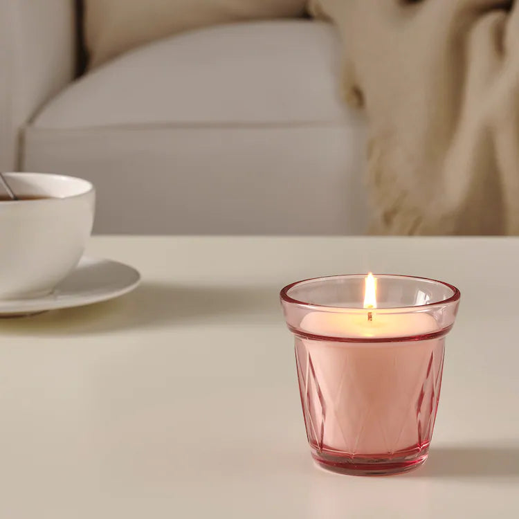 VÄLDOFTScented candle in glass, wild strawberry/dark pink8 cm