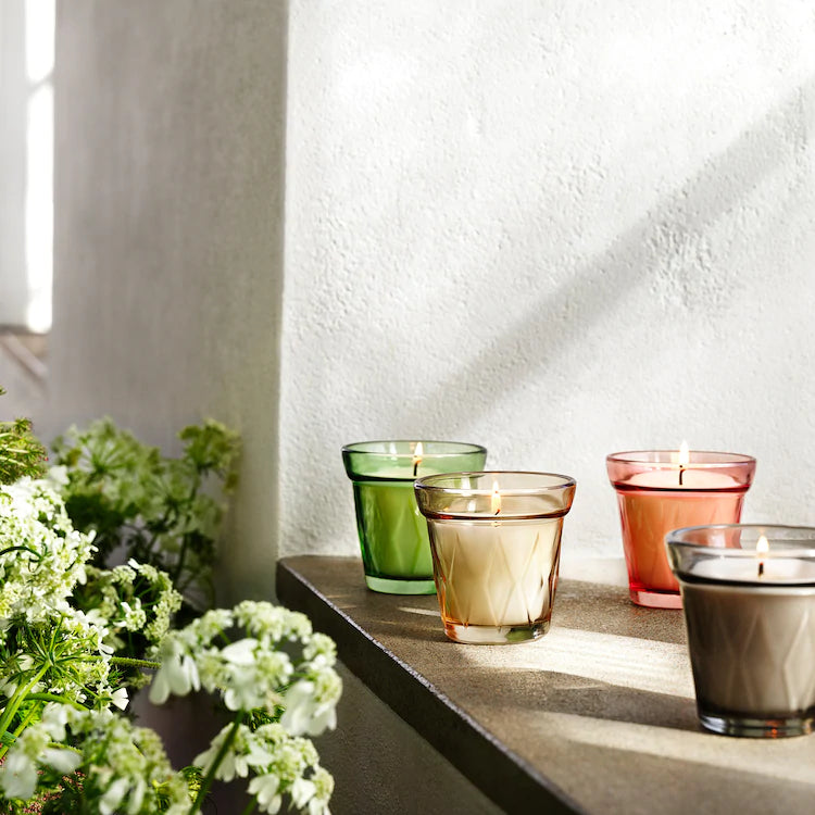 VÄLDOFT

Scented candle in glass, wild strawberry/dark pink8 cm