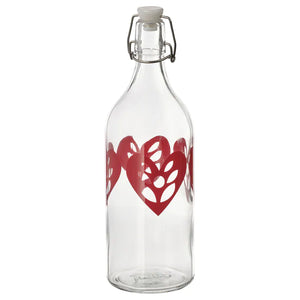 VINTERFINT Bottle with stopper, glass/heart pattern red,